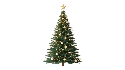 christmas tree with golden ornament isolated on white background