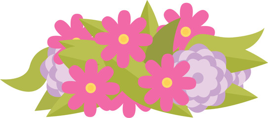 Wall Mural - Colorful bouquet of pink and purple flowers is growing with green leaves