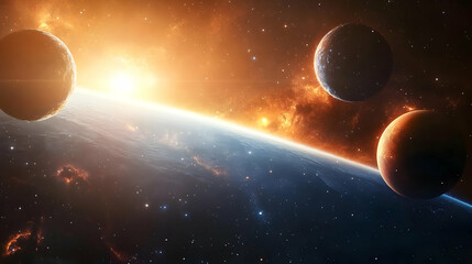 Wall Mural - planets in a cosmic ballet, with a vibrant nebula in the background.
