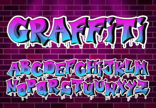 Graffiti Style Alphabet, Purple Gradient Wall Font
