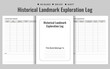 © arman - Historical Landmark Exploration Log Tracker Template, Journal Or Printable Planner Vector Illustration.
