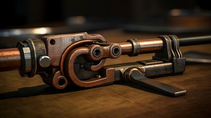 A photo of a detailed shot of a pipe bender tool