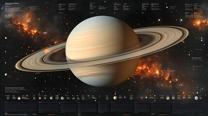 Wall Mural - saturn, the ringed planet, in a cosmic landscape with a nebula in the background.