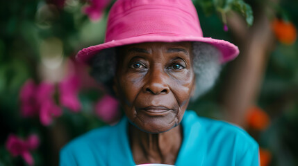 Sticker - Elderly Enjoying Cup Tea The Garden