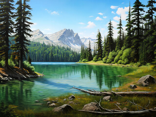 Mountain lake Malaya Ritsa in the middle of a coniferous forest, Scenic view of mountains against sky