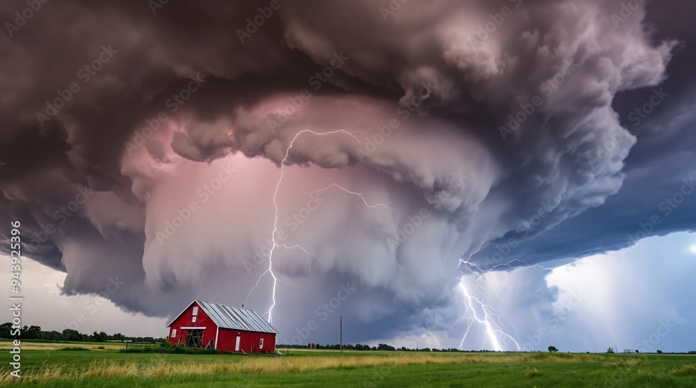 Incredible supercell thunderstorm with a dramatic, swirling sky full of ...