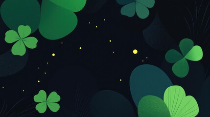 Minimalist abstract design with a deep night background and bold clover green shapes.