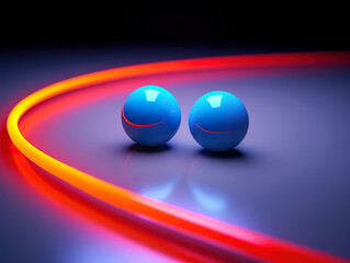 Animated looped background of two balls rotating on a platform, podium on the floor