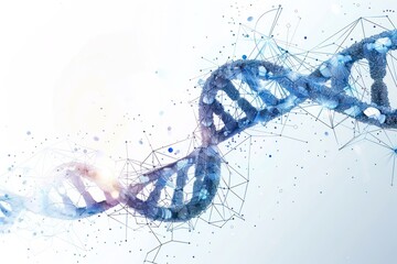 Poster - A blue and white DNA strand with a lot of dots and lines