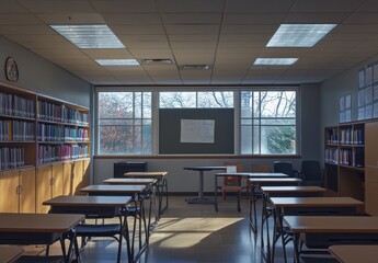 Poster - Empty Classroom with Bookshelves