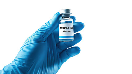 Hand Holding Monkeypox vaccine vial on transparent background, Mpox awareness