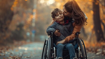 Poster - A woman in a wheelchair is holding a child