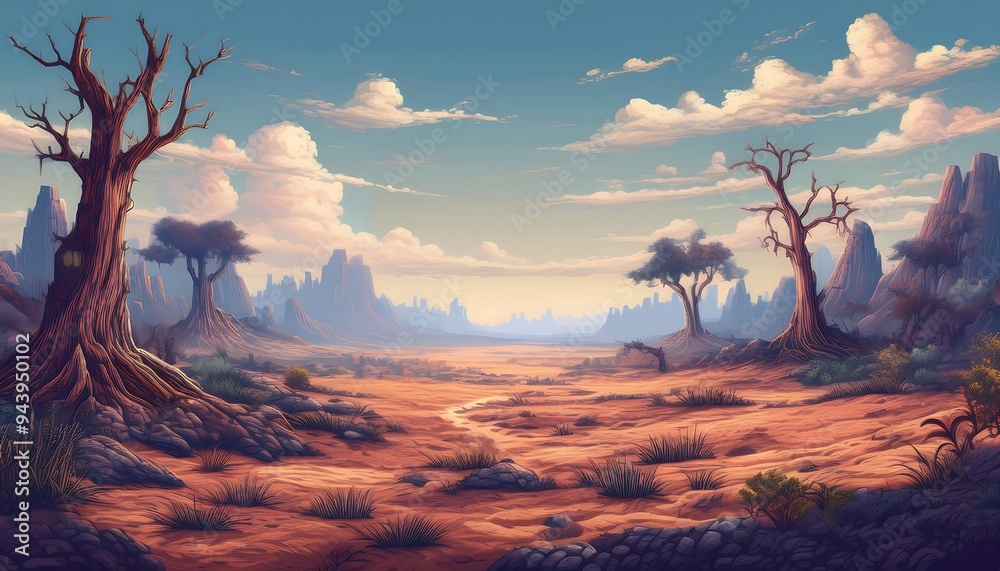 Pixelated Wasteland Plains - A pixel art post apocalypse landscape of a ...