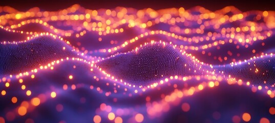 Poster - A futuristic digital landscape featuring glowing grids and interconnected data streams






