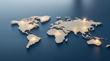Poster - this visual illustrates a world map with illuminated pathways connecting major cities in latin ameri