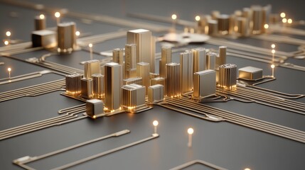 Poster - this visual illustrates a world map with illuminated pathways connecting major cities in latin ameri