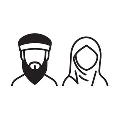 Islamic men and women icon character outline. Arabic vector design.