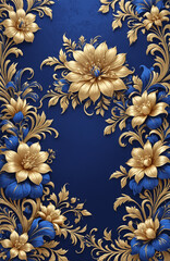 vintage royal navy blue with elegant white and gold flowers pattern