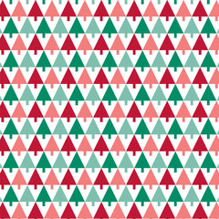 Wall Mural - Christmas seamless pattern.Red and green pine holly tree repeat pattern isolated on white background.Geometric shape vector illustration background wallpaper.