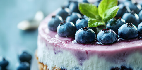 Wall Mural - Blueberries cake close-up commercial advertising photo