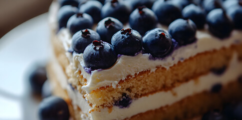 Wall Mural - Blueberries cake close-up commercial advertising photo