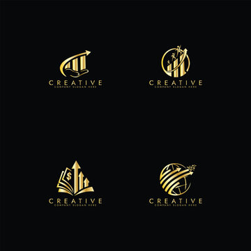 Campfire golden logo set design, Burning Bonfire With Crossing Woods vector design