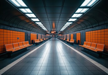 Poster - Subway Station Interior: A Perspective of Minimalist Design and Architectural Symmetry