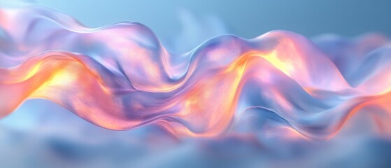 Aufkleber - Abstract Pastel Curves with Iridescent Fluidity on Light Blue Background