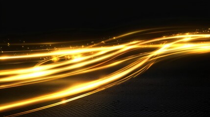 High-speed neon light lines of yellow color on a black background. Incredible speed on the expressway. Laser beams luminous abstract sparkling isolated on a transparent background