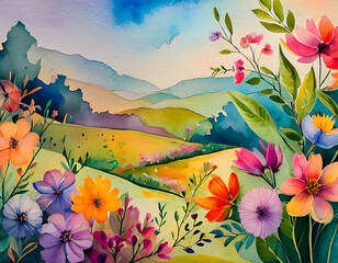 Wall Mural - watercolor painting, vintage floral illustration; modern background art concept 