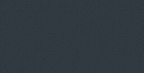 Seamless black maze layout background line pattern.