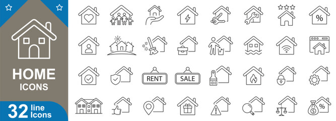 Wall Mural - home line icons set. house, real estate, property, family, architecture, shelter, space, residential