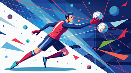 Goalkeeper catches the ball from lines, triangles and particle style design. Illustration vector