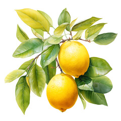 Wall Mural - Lemons isolated.  Lemon fruits with green leaves