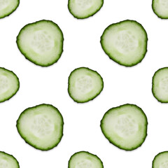 Canvas Print - Round cucumber slices on white background, pattern design