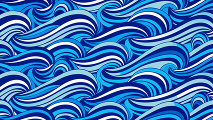 Seamless blue wave pattern background. Lines curve repeating. Mo