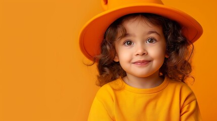 Poster - A young girl wearing a yellow hat and a yellow shirt is smiling