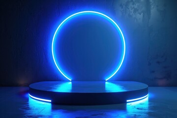 Poster - A blue lighted circular stage with a blue background