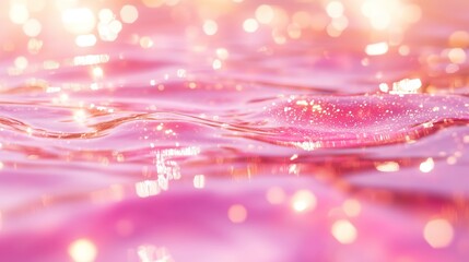 Poster - gentle ripples of water reflecting warm sunlight with a soft pink hue during a serene evening outdoo