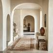 © Lens_Lore - Boho, mediterranean interior design of modern home entryway, hall with arched walls.