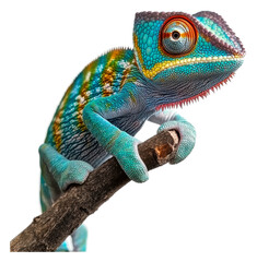 PNG Colorful chameleon perched on a stick in nature