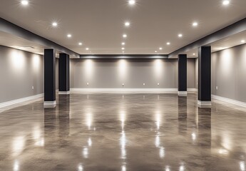 Canvas Print - Modern Basement Interior with Polished Concrete Floor