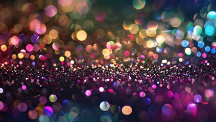 Poster - A vibrant explosion of multicolored glitter particles, filling the frame with an array of sparkling hues and shimmering lights. The dynamic composition adds energy to any background