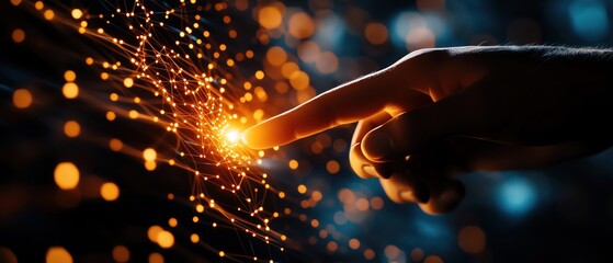 Poster - A hand reaching out with a glowing touch, creating a spark of light and energy against a dark background.