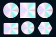 © Olha Ye - Set of hologram label. geometric shapes vector illustration. Collection of holographic sticker quality emblem on black background. certification product
