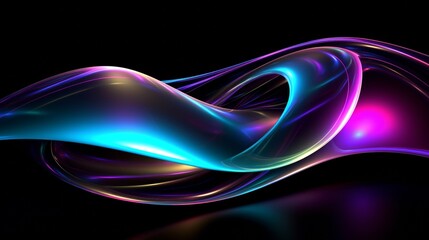 Poster - Futuristic Abstract Curves with Iridescent Glow on Dark Background