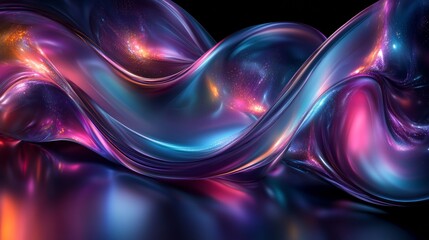 Poster - Futuristic Abstract Curves with Iridescent Glow on Dark Background