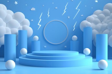 Sticker - A blue and white room with a blue background and white clouds