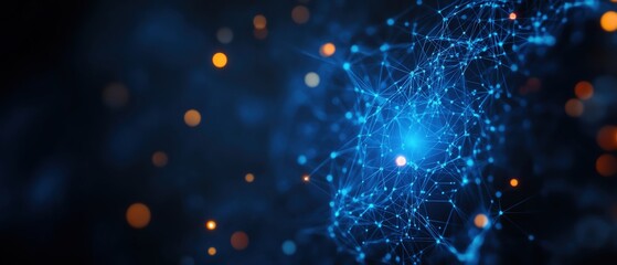 Poster - A stunning abstract representation of interconnected nodes and glowing elements, showcasing the beauty of technology and innovation.