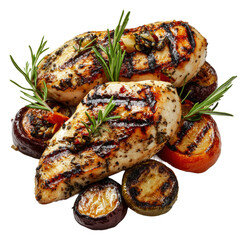 PNG Grilled chicken breasts with vegetables and herbs